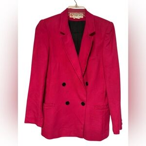 Peabody House Elegant Fuchsia Double-Breasted Long Line Wool  Blazer sz3